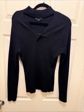 ALLOY Black Long-Sleeve Twist Keyhole Ribbed Knit Top